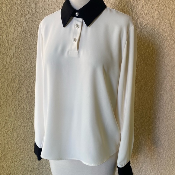Amanda Uprichard Bel Aire Silk Blouse – Cream & Black • Polished Pearl Buttons • - Picture 3 of 7